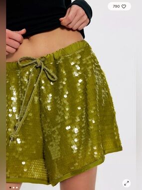 Free People Wisteria Sequin Shorts. NWT. Green